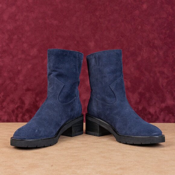 Stuart Weitzman Women Boulevard Nice Blue Suede fashion Western Lug Boots sz 6 - Picture 2 of 8